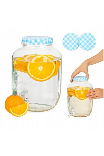 Excellent Houseware Borcan dozator limonadă, albastru, sticlă, 4 litri