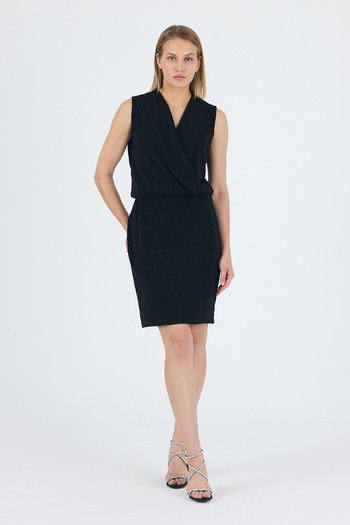 Laranor Black Lurex Fukoro Fabric Double Breasted Designer Dress 25L8116