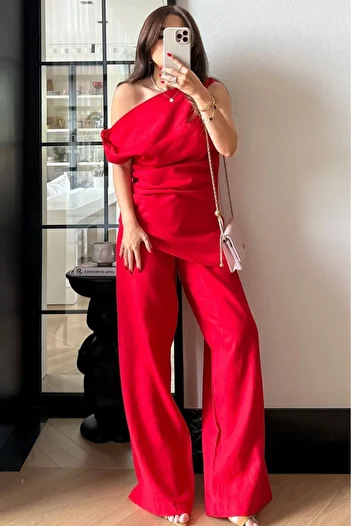 My Blog Red Estela Blouse Trousers Suit - 905200