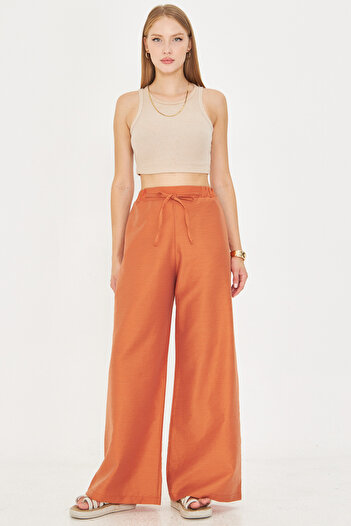 armonika Women's Orange Elastic Waist Pocketed Loose Trousers with Tie Detail Arm-25Y001077