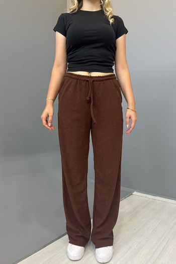 Tarz Cool Women's Jacquard Casual Lace-Up Trousers - Brown
