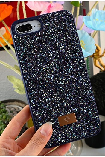 Go Aksesuar iPhone 6 Plus 7 Plus and 8 Plus Compatible Diamond Design Stone Sparkling Shiny Diamond Silicone Case
