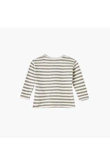 giggles Striped Henley Neck T-shirt with Long Sleeves