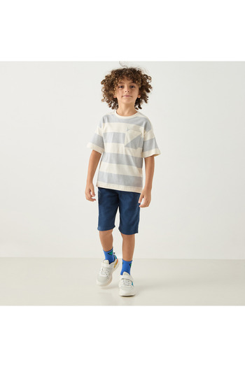 Juniors Striped T-shirt with Front Pocket