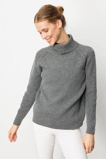 Desen Triko Women's Full Turtleneck Sleeve Beaded Wool Sweater Smoked
