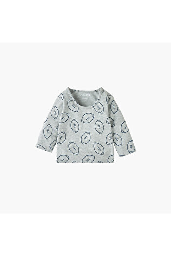 Juniors Rugby Ball Print Long Sleeves T-shirt and Pyjama Set