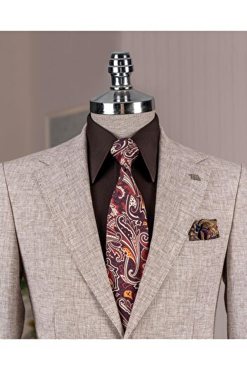 TerziAdemAltun Italian Style Slim Fit Mono Collar Men's Single Jacket Brown T14357
