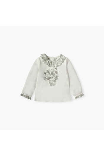 giggles Floral Applique Long Sleeves T-shirt and Elasticated Pyjama Set