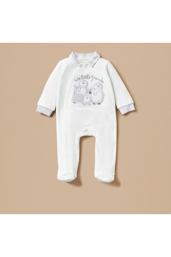 giggles Penguin Applique Closed Feet Sleepsuit with Long Sleeves