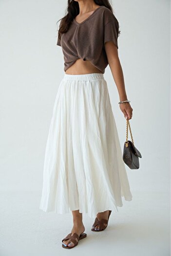 Distimi Women's Rubber Waist Lined Skirt Ecru