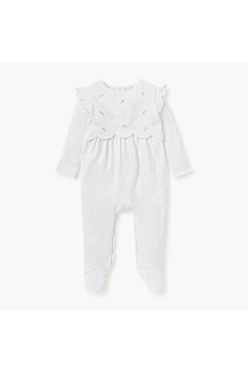 giggles Flower Embroidered Closed Feet Sleepsuit with Button Closure