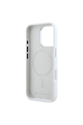 Karl Lagerfeld Case for iPhone 16 Pro - Karl Lagerfeld Silicone MagSafe - White Shadow Metal Initial