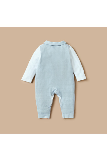 giggles Embroidered Sleepsuit with Button Closure and Collared Neckline