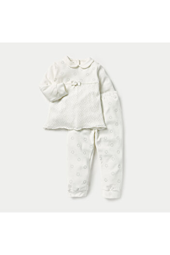 giggles Cloud Embossed Velour Top and Pyjama Set