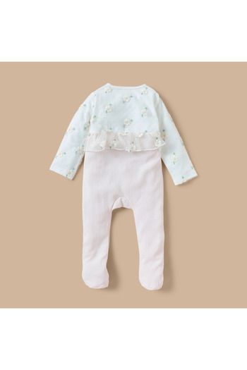giggles Floral Embroidered Closed Feet Sleepsuit with Long Sleeves