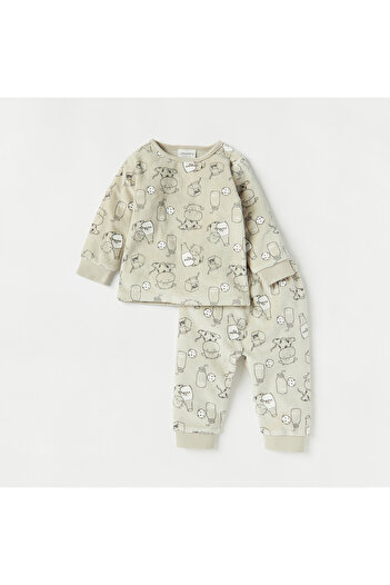 Juniors All-Over Printed Long Sleeves T-shirt and Elasticated Pyjama Set