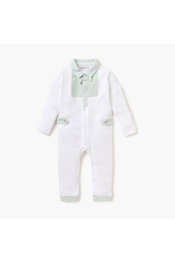 giggles Printed Sleepsuit with Collared Neckline and Button Closure