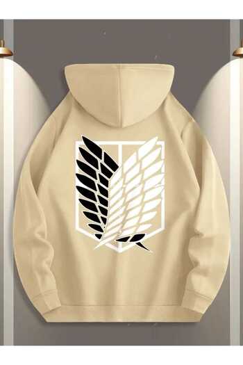 caddekombin Aot Discovery Union Back Chest Printed Hooded Pocket Inside Wool Beige Sweatshirt