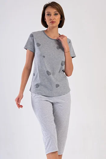 VİENETTA Women's Short Sleeve Capri Pajama Set, 409153