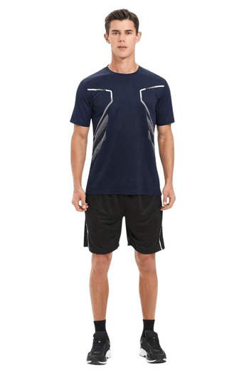 GENIUS STORE Men's Sports T-Shirt Training Gym Polyester Men's Athlete T-Shirt Striped-T-Shirt