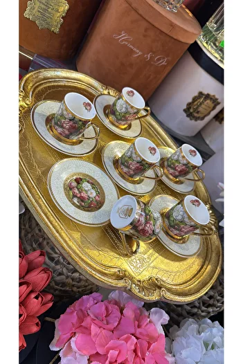 hediye Esterhomedecor Porcelain Coffee Cup Set with Flowers for 6 People