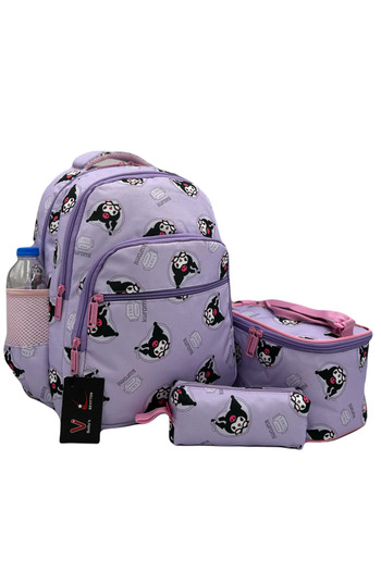 Bevitton Girl's Primary School Bag 3-Piece Set Character Patterned First School Bag Lilac