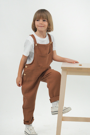 Catz Kids Boy's Brown Muslin Strap Jumpsuit
