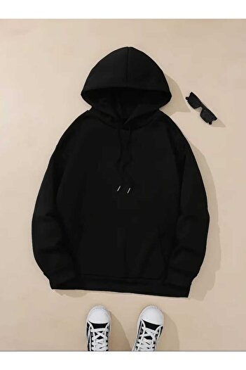 caddekombin Horror Princess Back Printed Hooded Pocket Cotton Black Sweatshirt