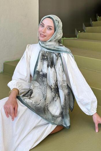 lamelif Bohemian Flower Pattern Soft Shawl Khaki