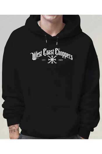 caddekombin Hanorac negru din bumbac cu buzunar cu glugă cu imprimeu West Coast Choppers
