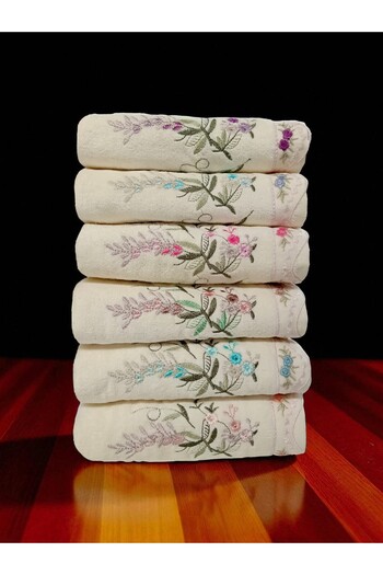 asev tekstil 50X90 cm Embroidered Velvet 6-Piece Hand Towel |   Face Towel Set