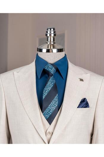 TerziAdemAltun Italian Style Slim Fit Jacket Vest Pants Suit Beige T14356