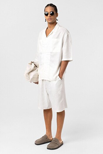 VAMOSCLO Double Pocket Oversize Linen Shirt Ecru