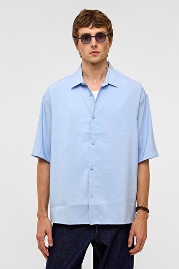 VAMOSCLO Basic Oversize Short Sleeve Modal Shirt Baby Blue
