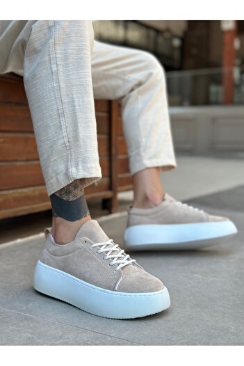 BOA Le11 Lace-Up Men's High Sole Imported Suede Cream Sports Shoes