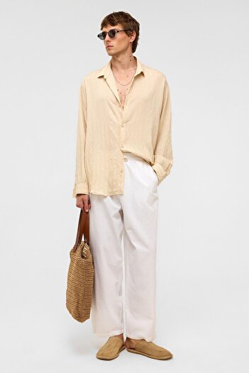 VAMOSCLO Oversize Long Sleeve Modal Fabric Shirt Beige