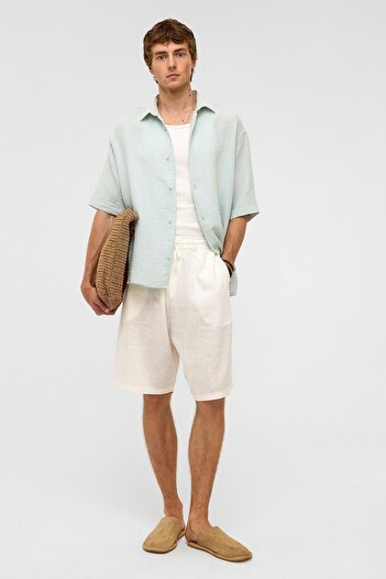 VAMOSCLO Oversize Short Sleeve Muslin Fabric Shirt Blue