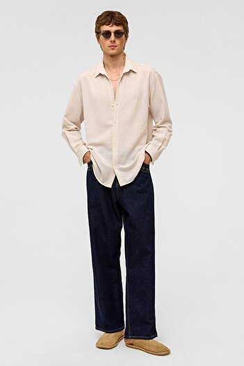 VAMOSCLO Oversized long sleeve linen shirt natural