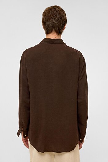 VAMOSCLO Oversize Long Sleeve Linen Shirt Brown