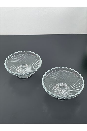 ORTAKÖY CENNETİ 2-Piece Footed Glass Plate Presentation Plate Serving Plate Bowl 6*13cm
