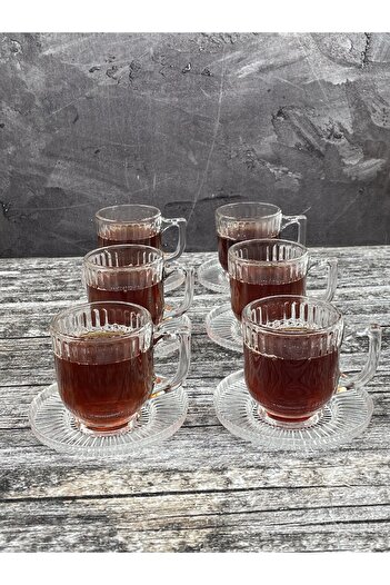 ORTAKÖY CENNETİ 6-Person 12-Piece Glass Tea Set, Tea Cup and Plate Set