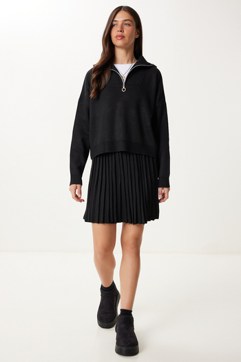Happiness İstanbul Women's Black Knitwear Sweater Skirt Set Pf00113