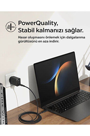 Spigen 65W USB-C Hızlı Şarj Aleti + 2m Şarj Kablo Samsung PPS 2.0 GaN Super Hızlı Type-C White - ACH05476