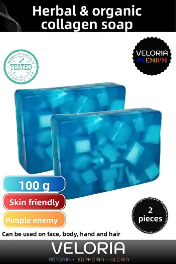 Veloria Premium Series 100% Natural Organic Facial Hair Body Skin Balancing Fragrant Collagen Soap 2 Pieces