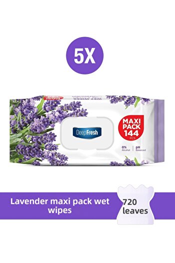 Deep Fresh Maxi Pack Wet Wipes Lavender 5 X 144 Sheets
