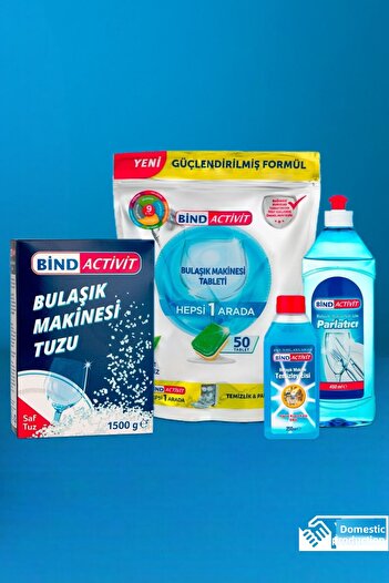 BİND Activit 50 Pack Dishwasher - Salt 1500Gr, Polisher 450ml and Cleaner 250ml