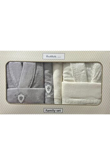Özdilek Σετ μπουρνούζι από 100% βαμβάκι Özdilek Wedding Grey-Cream Οικογενειακό Σετ
