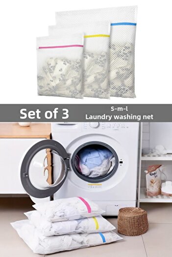 Meleni Home Colorful Zippered 3-Piece Laundry Net - Protective Bag Different Sizes