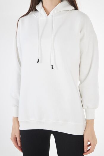 comstar Women's Hooded Basic Thick White Oversize Sweatshirt