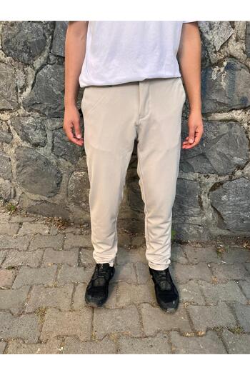 DORAJEANS Erkek AÇIK TAŞ RENGİ Örme Jogger Beli Lastikli Bağcıklı Duble Paça Likralı Slim Fit Kalıp Pantolon